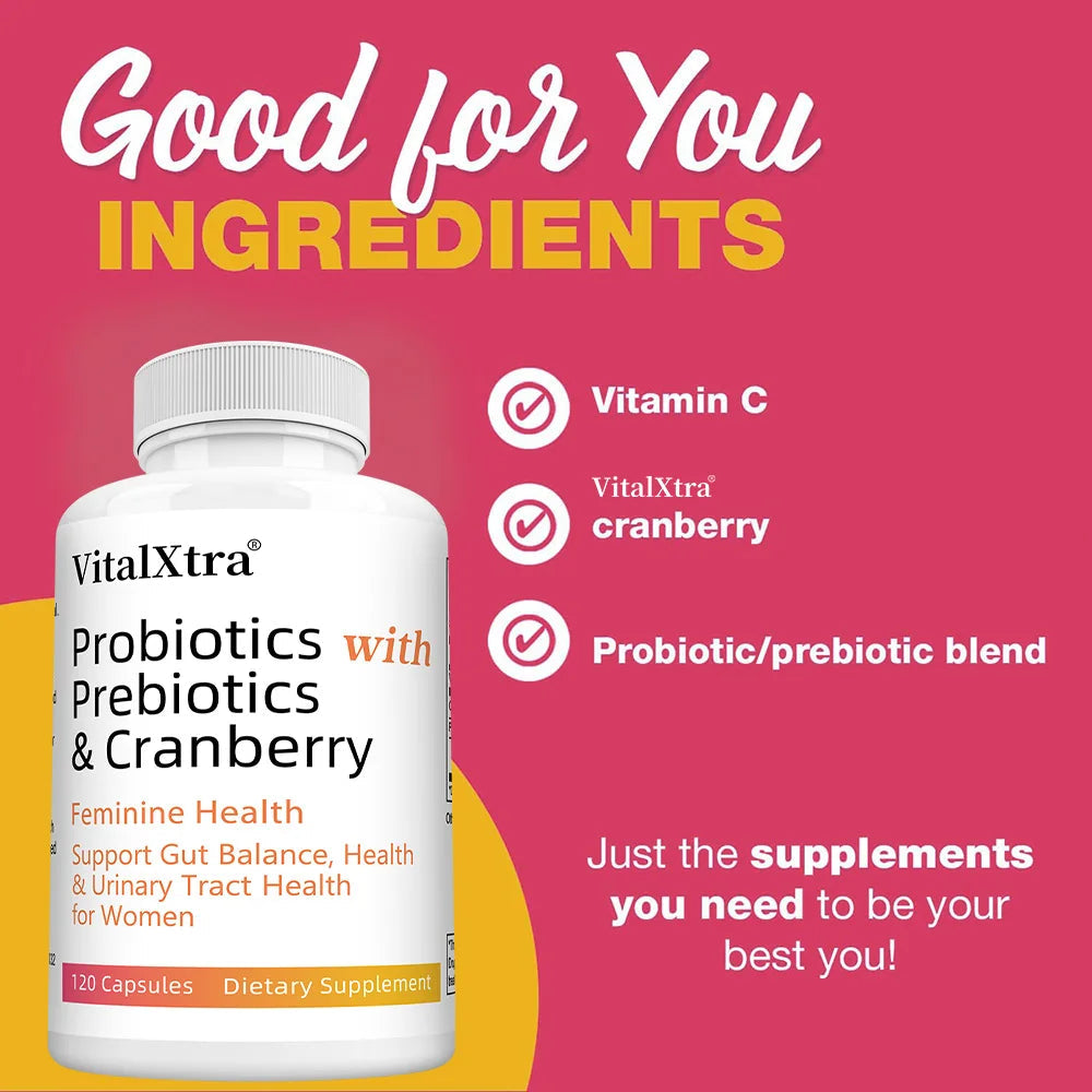 Probiotics for Women with Prebiotics, Cranberry & Vitamin C - 120 Capsules, Support Gut Balance, Health & Urinary Tract Health Healthy supplements