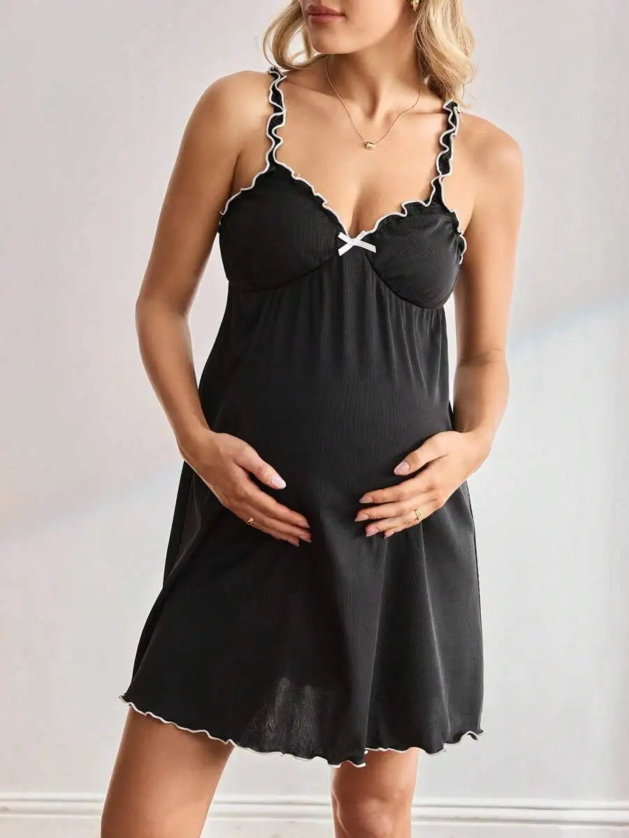 Maternity Nursing Nightgown With Ruffle Trim And Bowknot Detail Healthy supplements