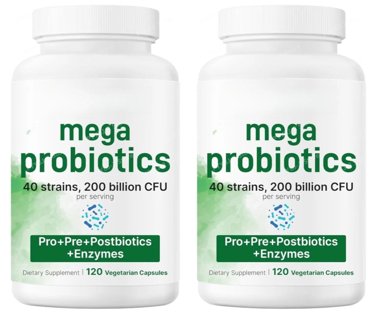 Probiotics Capsules 200 Billion CFU 40 Strains Prebiotics Digestive Enzymes Gut Health Supplement 120 Veg Capsules Men Women Healthy supplements
