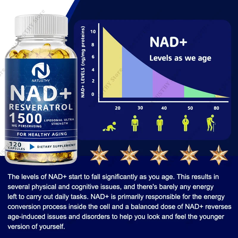 NAD Capsules Supplements - With Trans-Resveratrol, Natural Energy, Anti-aging & Cellular Health, Strengthens The Immune System Healthy supplements
