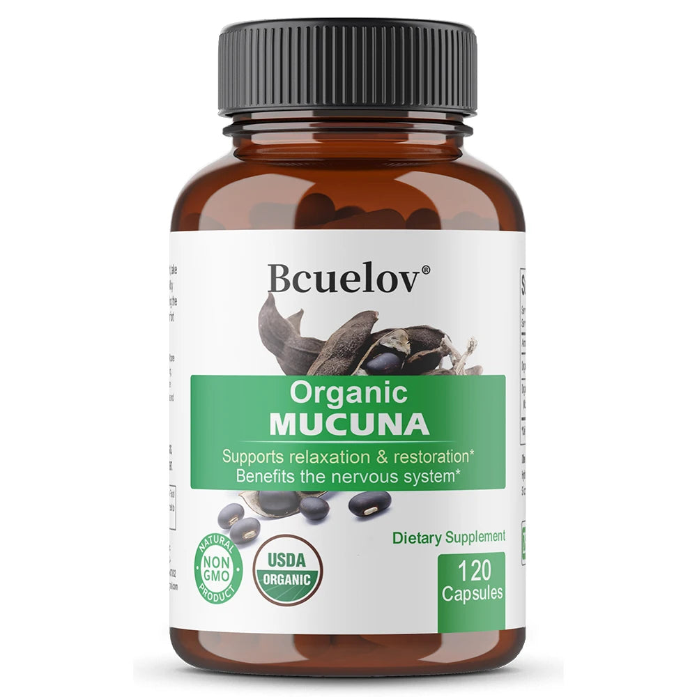 Organic Mucuna Capsules - Supports Relaxation and Well-Being - Natural Herbal Supplement for Nervous System Health Healthy supplements
