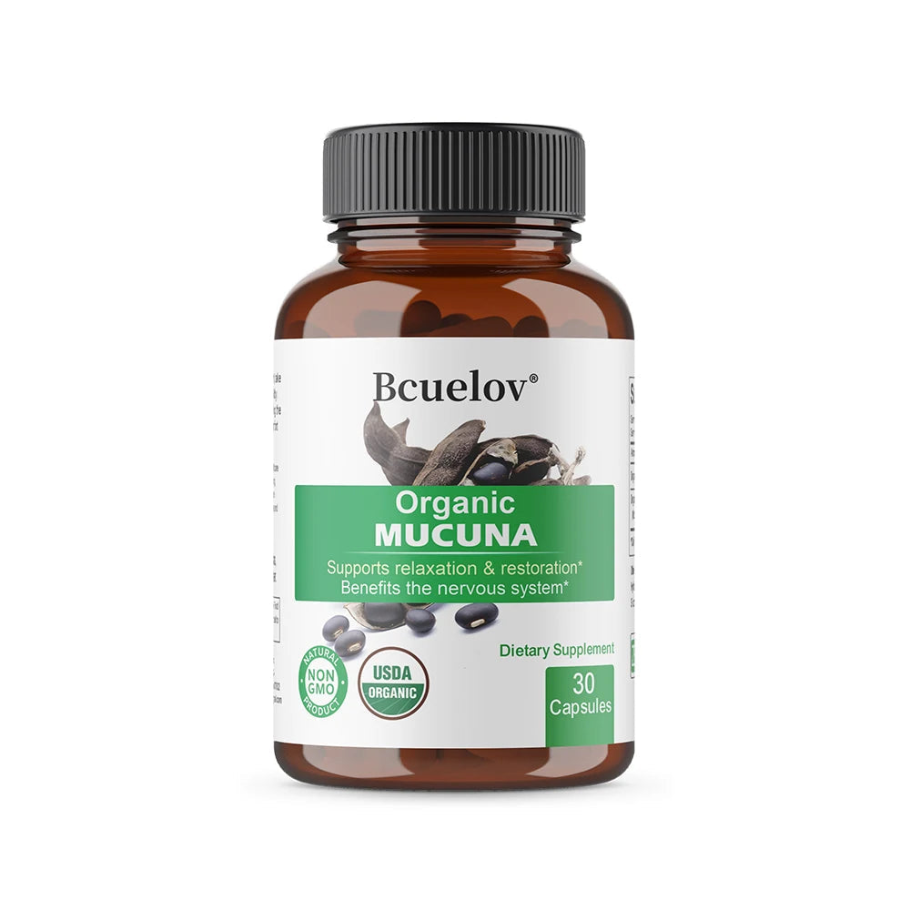 Organic Mucuna Capsules - Supports Relaxation and Well-Being - Natural Herbal Supplement for Nervous System Health Healthy supplements