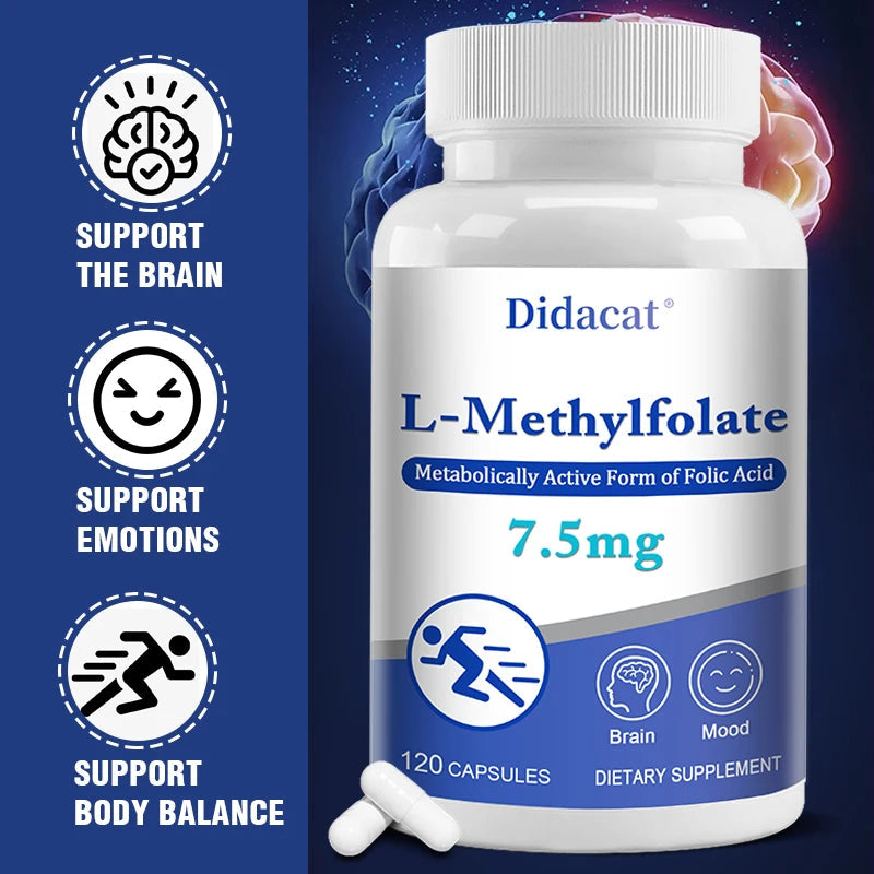L-Methylfolate 7.5 Mg - L Methyl Folate, Methylfolate Supplement Capsules for Women & Men, Promote Brain Health, Focus, Calm Healthy supplements