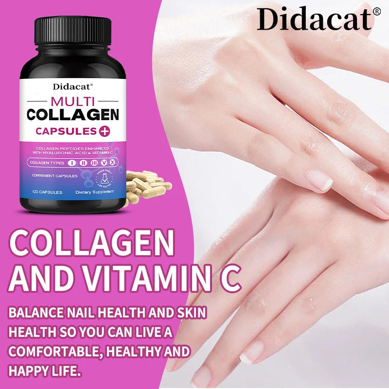 Multi Collagen Capsules with Hyaluronic Acid & Vitamin C, Support Cardiovascular, Skin Hair Nail Joint Bone & Digestive Wellness Healthy supplements