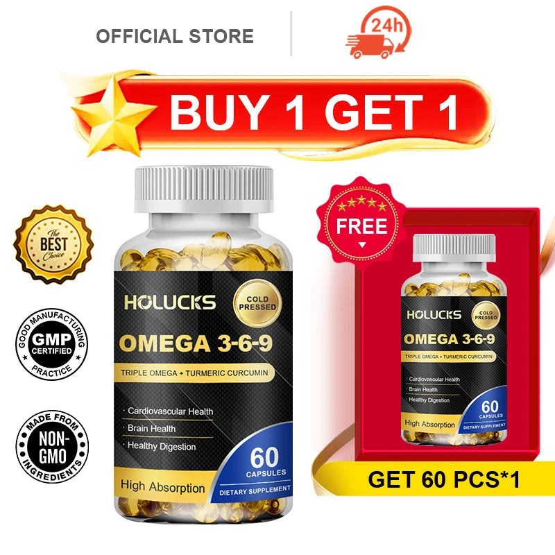 Buy 1 Get 1 Free! Omega 3-6-9 Supplement, Supports Heart & Brain Health, Skin Vitality, Immune Function & Daily Body Balance Healthy supplements