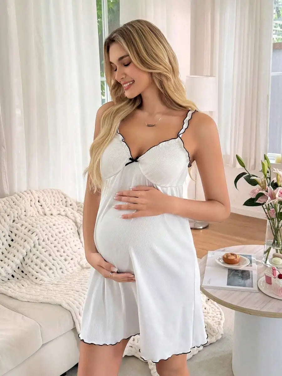 Maternity Nursing Nightgown With Ruffle Trim And Bowknot Detail Healthy supplements
