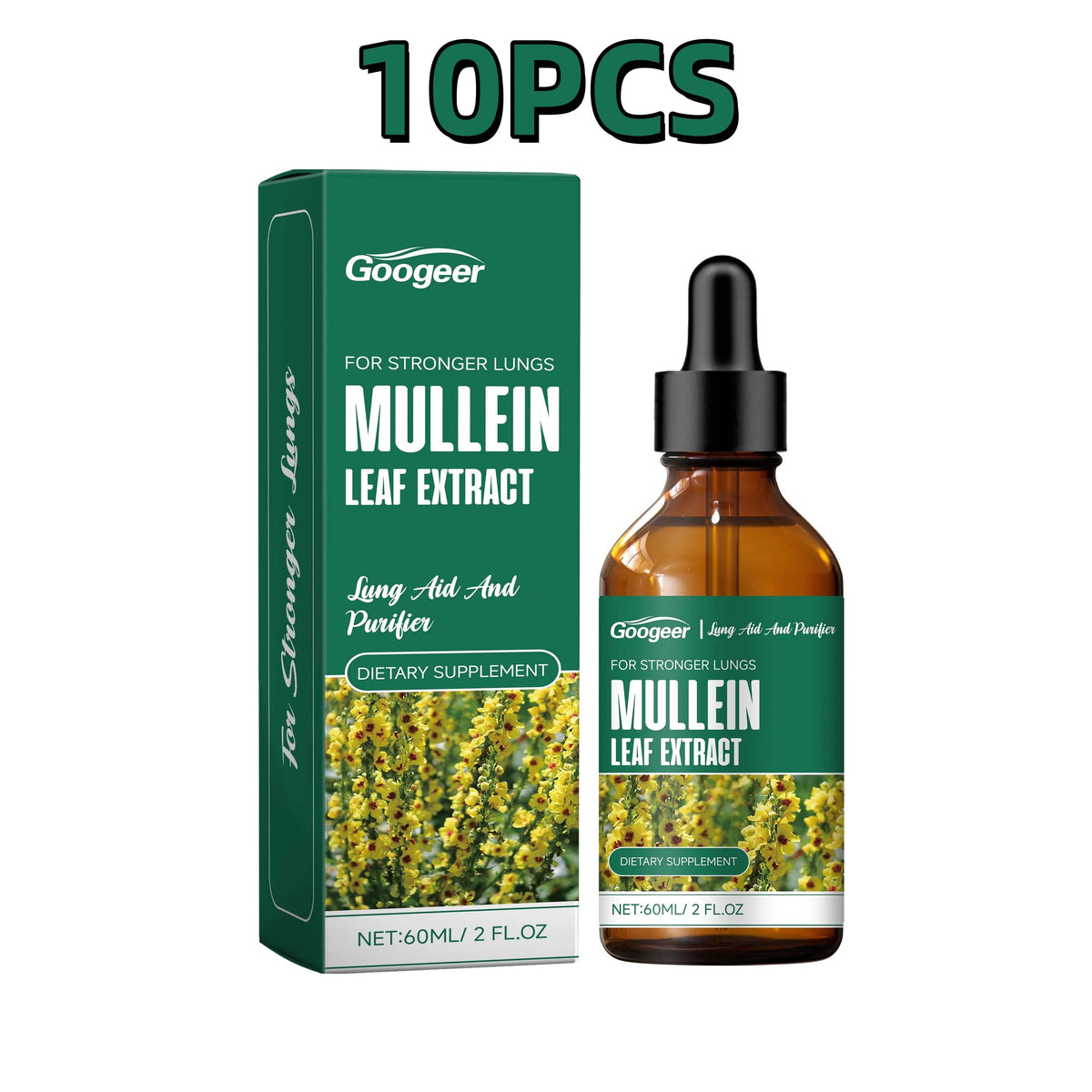 60ml Googeer Mullein Oral Supplement Support Cardio Brain Health Respiratory Comfort Anti Aging Metabolic Boost Heart Wellness Healthy supplements