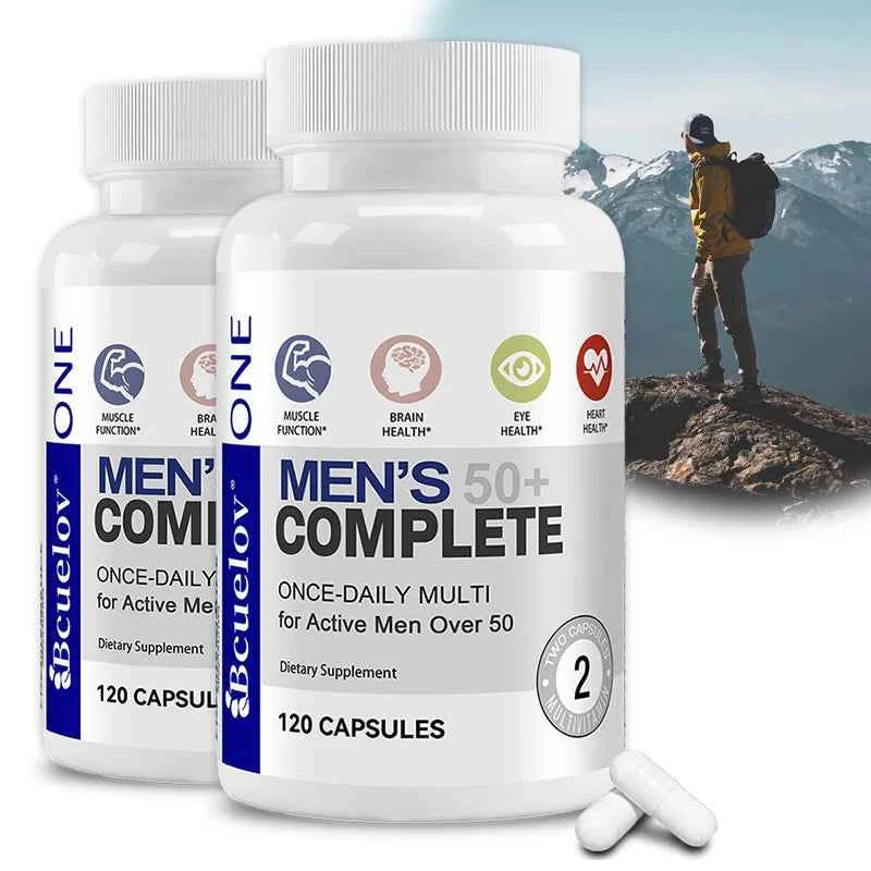 Men's 50+ Daily Super Multivitamin, High Potency Formula for Brain, Eye & Heart Health, Vitamins A C D E K B1 to B12 Gluten Free