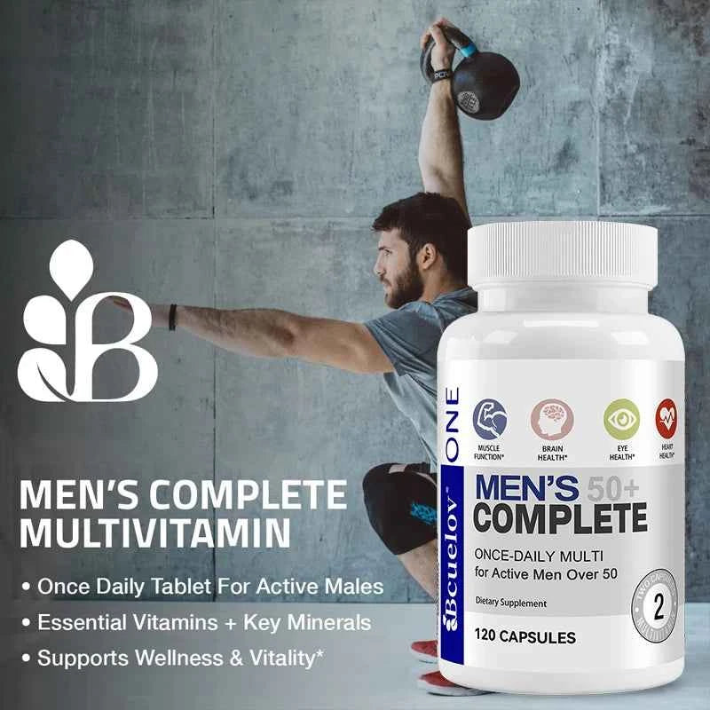 Men's 50+ Daily Super Multivitamin, High Potency Formula for Brain, Eye & Heart Health, Vitamins A C D E K B1 to B12 Gluten Free