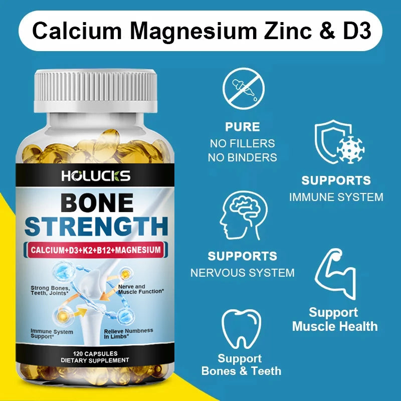 Bone Strength Complex with Calcium, D3, K2 & Magnesium, Supports Healthy Bones, Joint Mobility & Muscle Function for Adults Healthy supplements