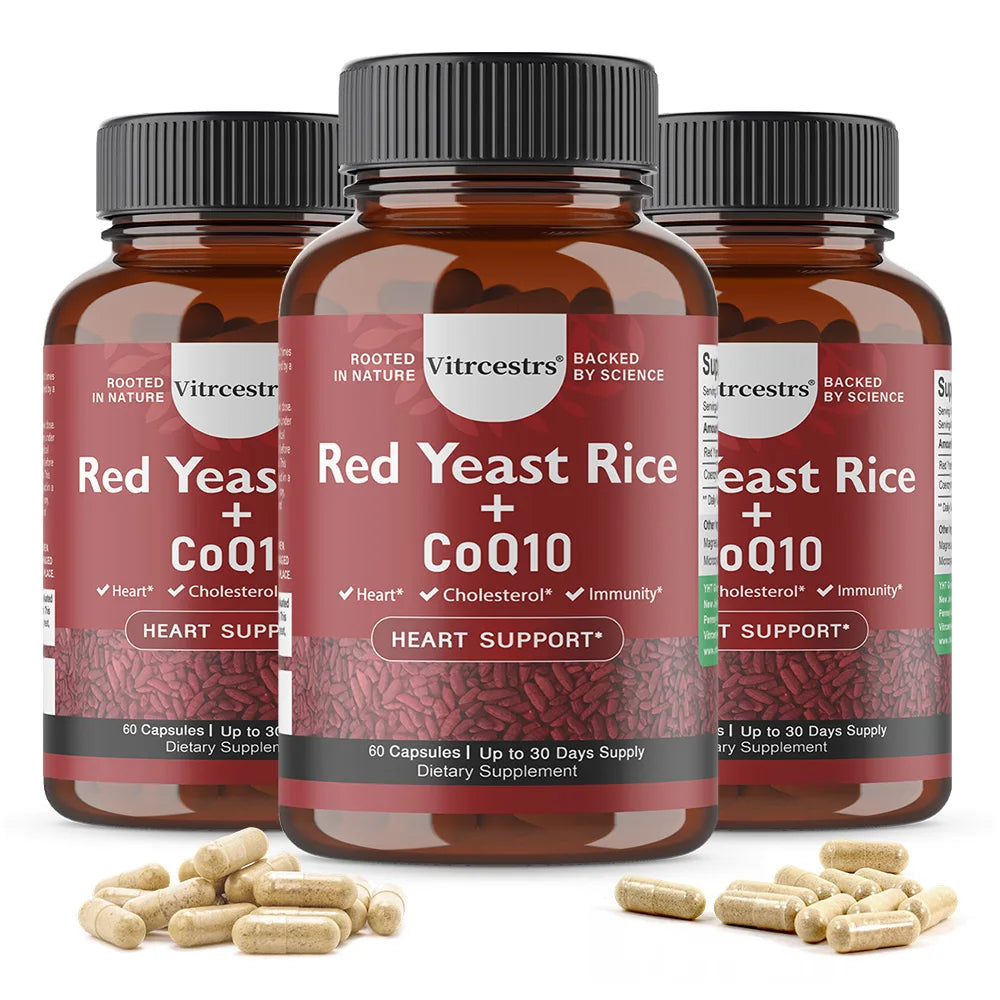 CoQ10 + Red Yeast Rice Supplement, for Cardiovascular & Heart Health, Anti-Aging, Energy Boost, Promote Vitality, Non-GMO Healthy supplements