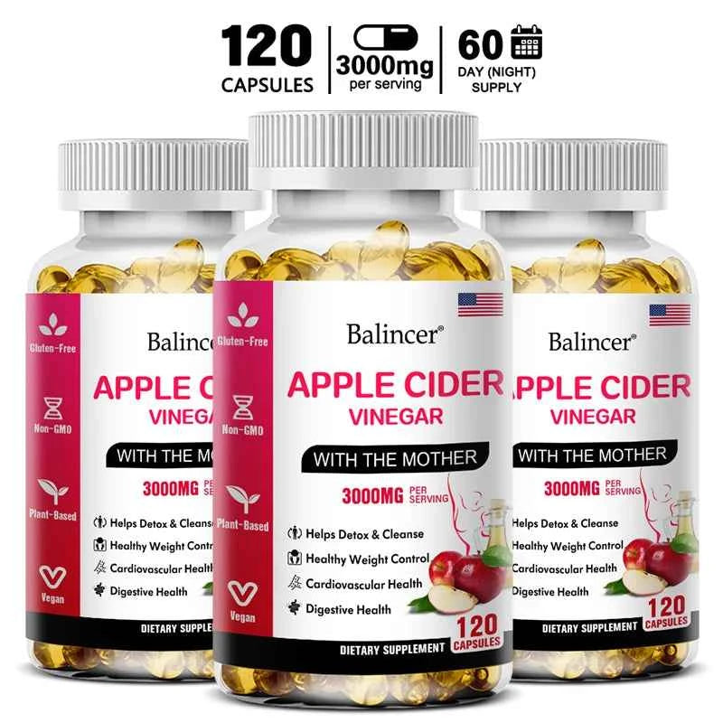 Balincer Apple Cider Vinegar Capsules 3000mg, Detox & Cleanse, Fat Burning, Healthy Weight Management Supplement Non-GMO