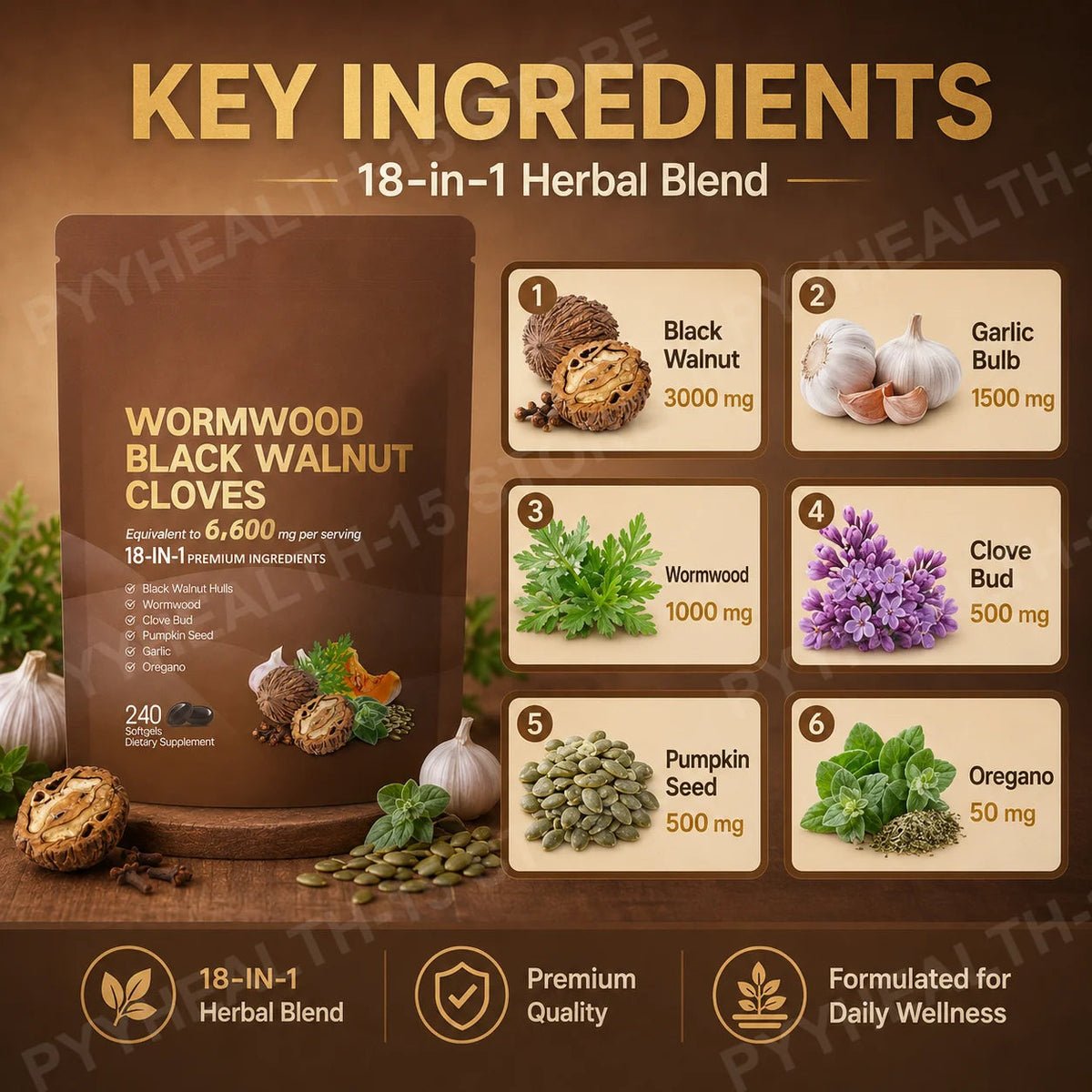 18-in-1 Wormwood Black Walnut Clove Softgels 6600mg Herbal Blend with Garlic Pumpkin Seed Oregano Daily Wellness 240 Softgels Healthy supplements