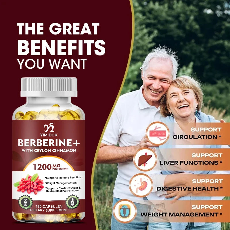 Premium Berberine + Ceylon Cinnamon Supplement, Supports Cardiovascular Health, Glucose Balance, Immunity & Digestive Wellness Healthy supplements