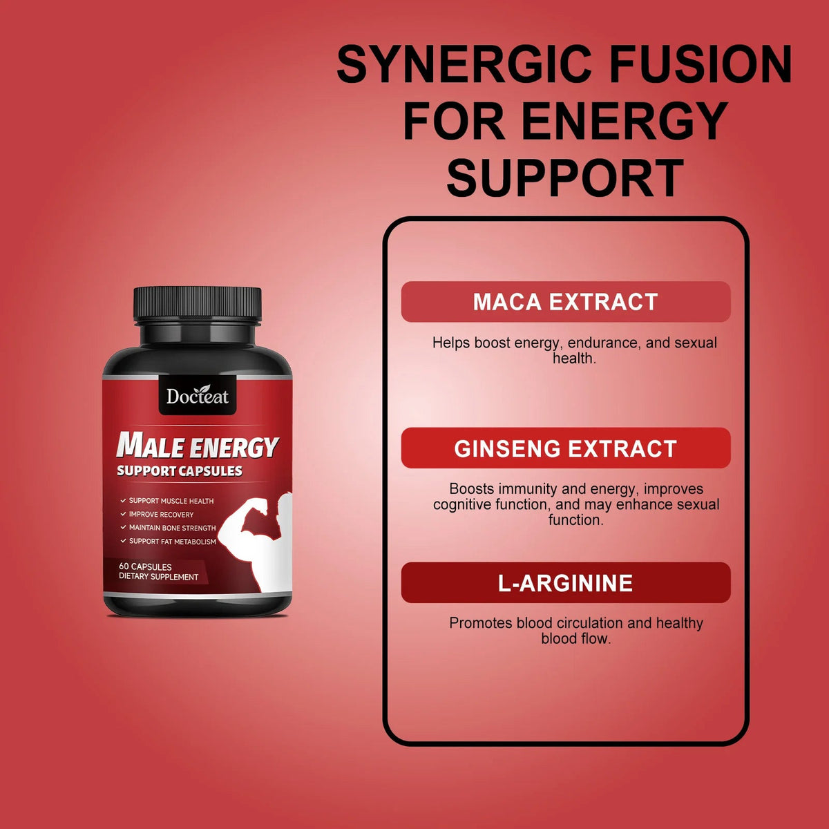 Docteat Organic Maca Root Power Tablets for Men Ginseng Pills Supplement for Health Energy Healthy supplements