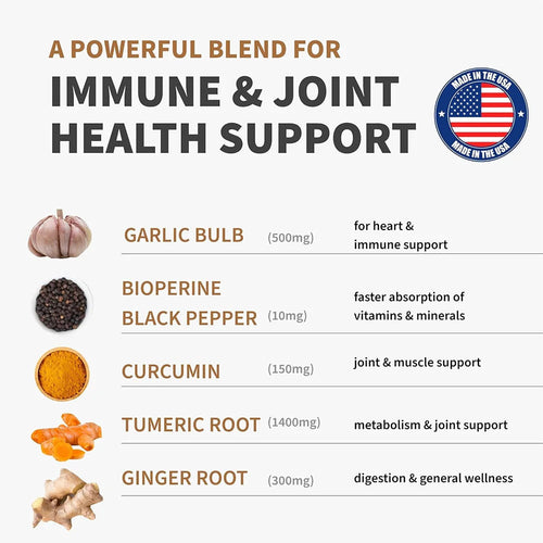 4-in-1 Turmeric and Garlic Supplements with Bioperine 2360 mg, Ginger Root Capsules for Joint, Digestion & Immune Health Support Healthy supplements