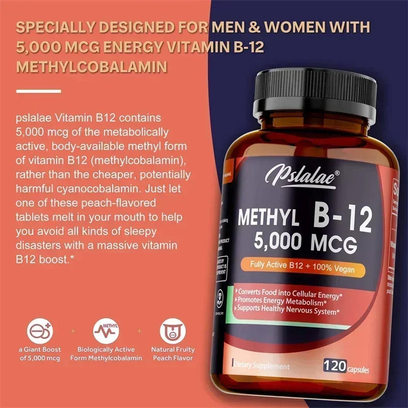 Vitamin B12 5000 Mcg - Supports Heart Health, Nervous System, Promotes Metabolism, Increases Energy Levels, Relieves Fatigue Healthy supplements