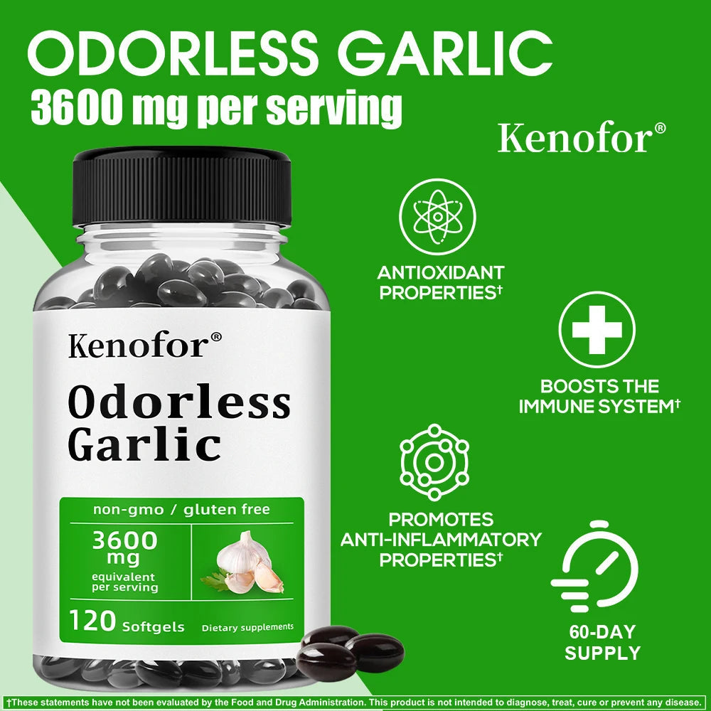 Odorless Garlic Capsules - Supports Immune and Cardiovascular, Cholesterol Health, Antioxidant, Non-GMO, Dietary Supplement Healthy supplements