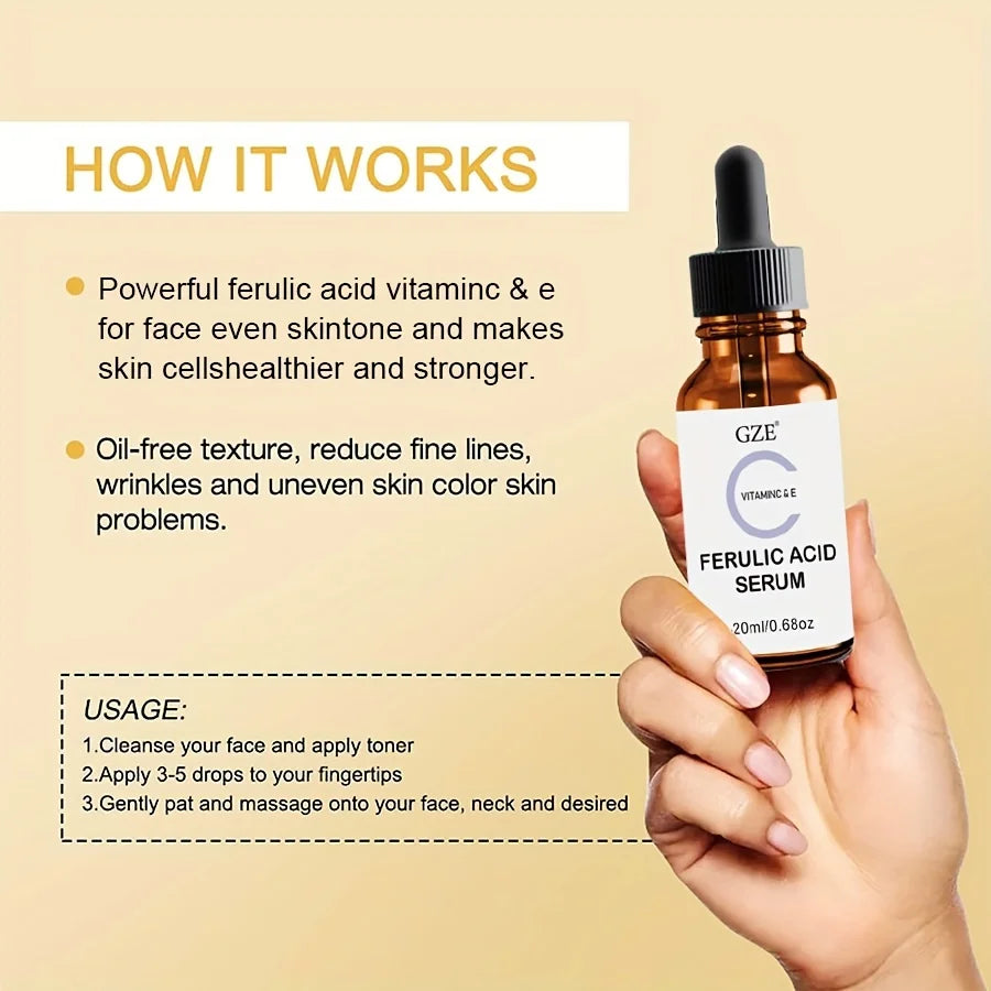 GZE Ferulic Facial Serum with Vitamin C, Vitamin E, & Absorbic Acid - Make you looks Younger, Skin Brightening Face Essence Healthy supplements