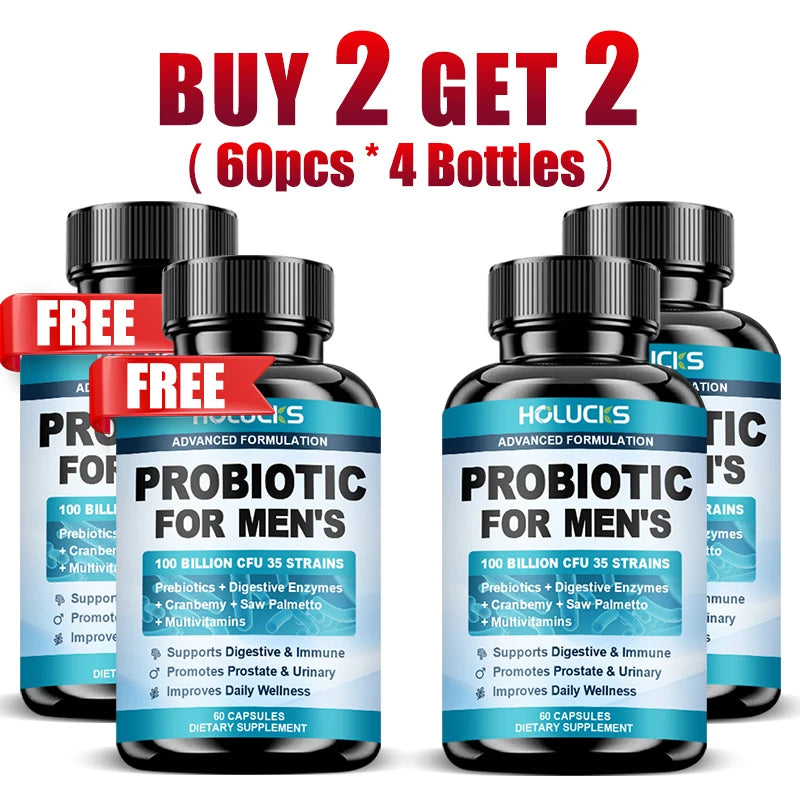 HOLUCKS Men's Probiotic Supplement with Prebiotics & Enzymes, Support Gut Health, Immune System & Daily Overall Wellness for Men Healthy supplements