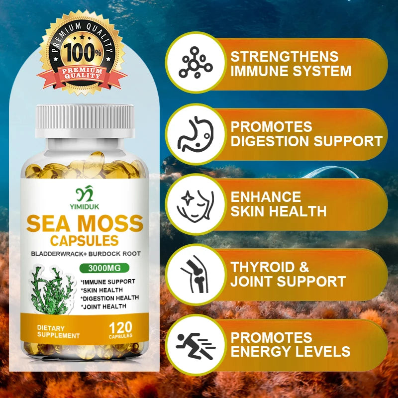 Buy 1 Get 1 Free! Organic Sea Moss Supplement, for Thyroid & Skin Health, Boosts Immunity, Energy & Digestion, GMP Certified Healthy supplements