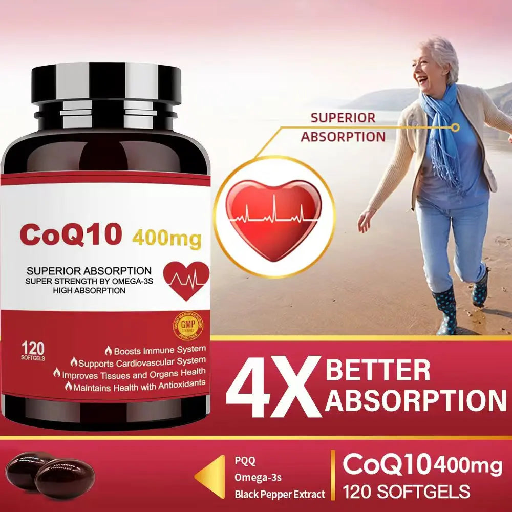 CoQ10 400mg with Omega-3, Antioxidant Supplement for Heart & Energy Health, Cellular Energy Support, Extra Strength Coenzyme Q10 Healthy supplements