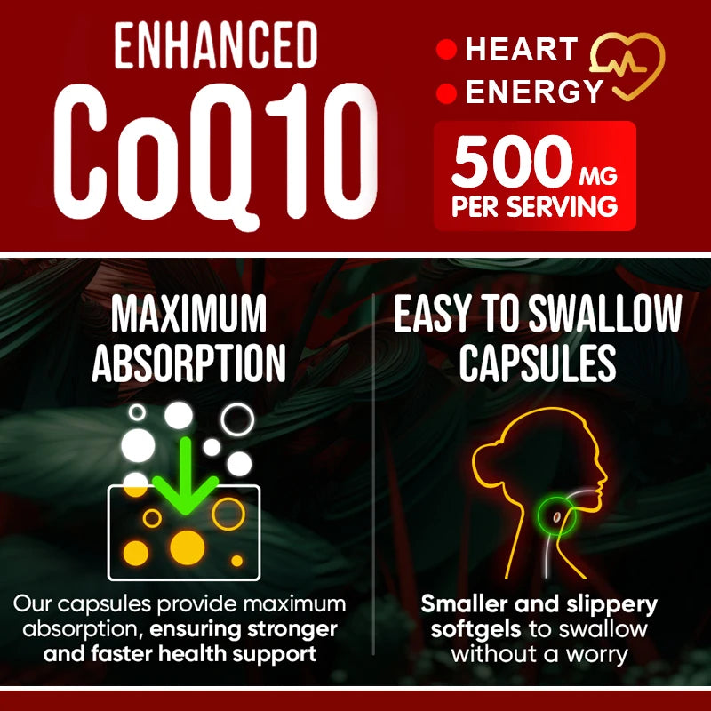 Buy 1 Get 1 Free! CoQ10 500mg Supplement, for Heart Health, Energy Production & Antioxidant, Promotes Radiance, Men & Women Healthy supplements