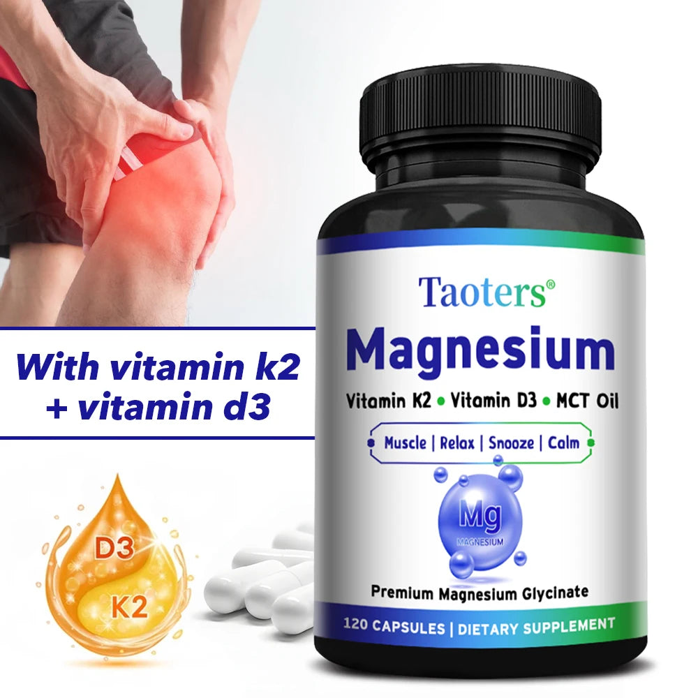 Magnesium Glycinate Capsules - Vitamin K2, D3, Support Bone Joint Wellness, Muscle Recovery, Nerve Mood Balance & Sleep Quality Healthy supplements