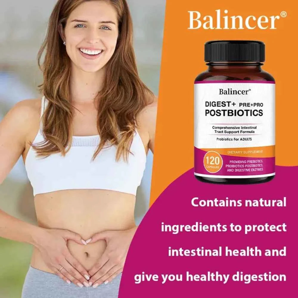 Postbiotics Digestive Enzymes Supplement - Gas & Bloating Relief, Digestion and Intestinal Health for Adults Men and Women
