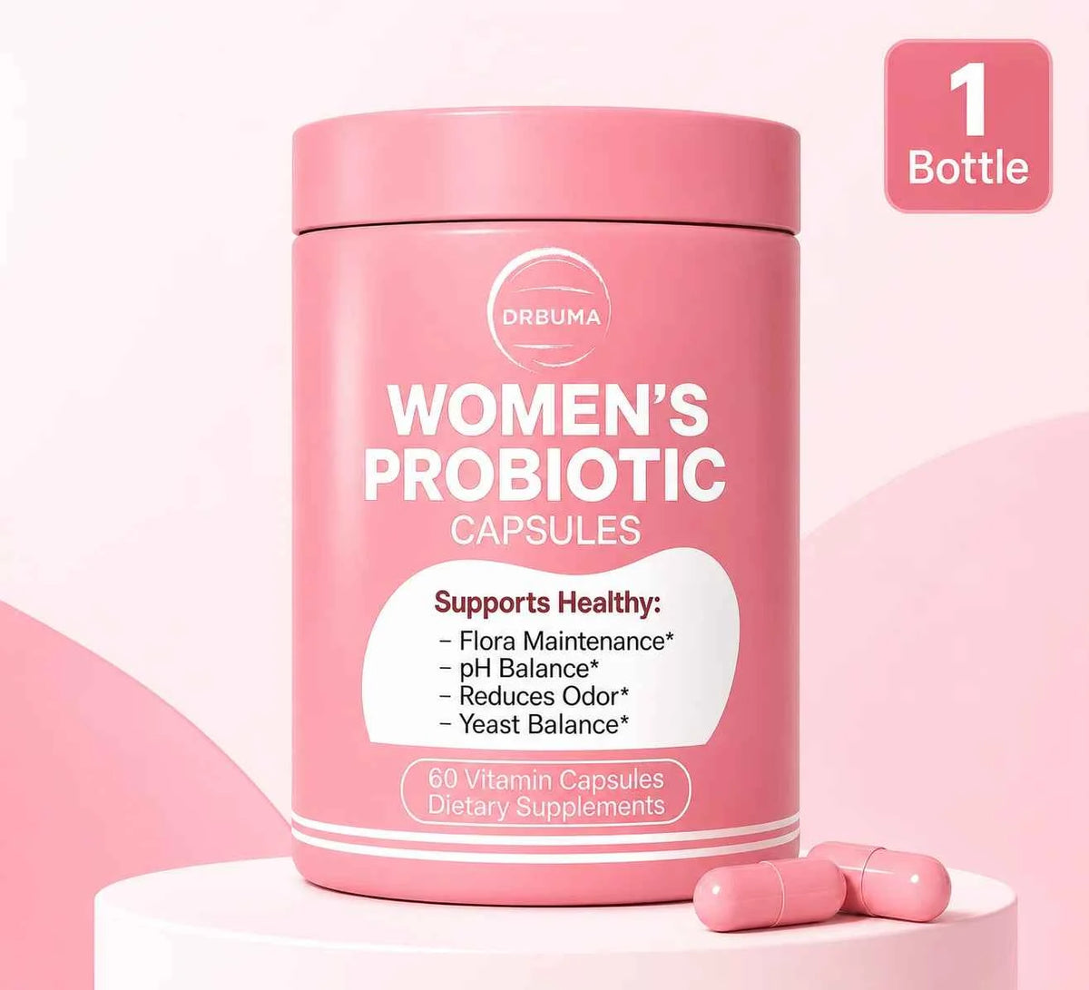 60-Capsule Probiotic Supplement for Women, Ideal Daily Dietary Nutritional Supplement, Portable Pink Bottle, Daily Care Partner for Females, Easy to Carry for Home, Office and Travel Use, Nutritional Supplement for Women’s Vibrant Lifestyle