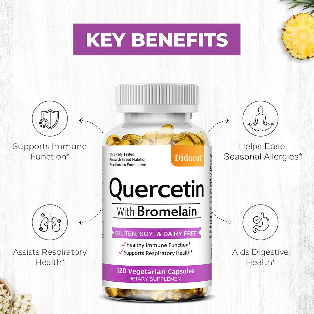 Quercetin with Bromelain Supplement, Enhance Immunity Respiratory, Antioxidant and Help Maintain Cardiovascular Health Healthy supplements