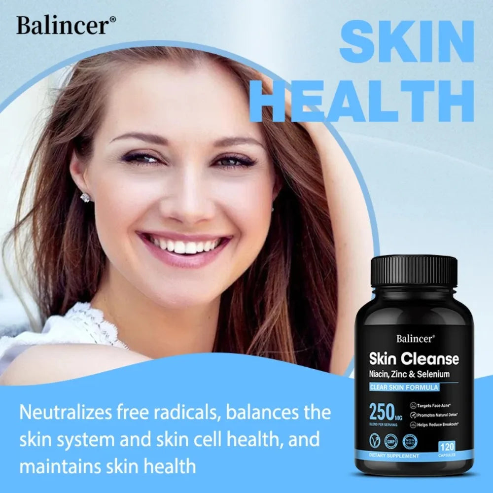 Skin Cleanse Supplements for Men, Women & Teens – Niacin, Zinc & Selenium, Skin Health & Immune Support – 120 Vegan Capsules Healthy supplements