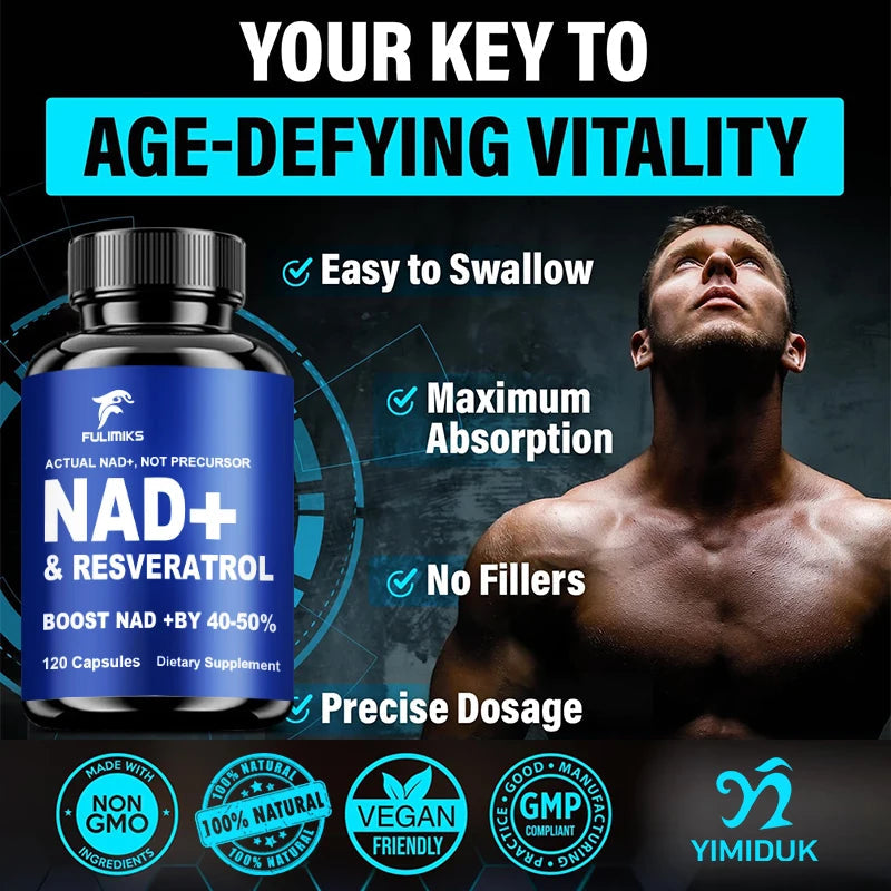 Premium NAD+ Supplement, with Pure NAD+ & Trans-Resveratrol,Vitamin, Support Cellular, Skin, Hair & Nail Health, Immune, sleep Healthy supplements