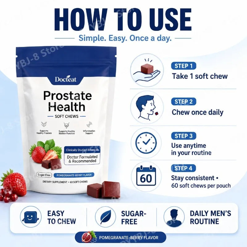 Men's Daily Prostate Health Supplement – Plant Sterols Beta-Sitosterol Zinc Vitamin C Selenium 60 Soft Chews Pomegranate-Berry Healthy supplements
