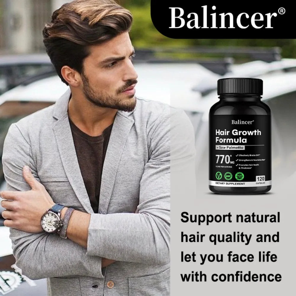 Saw Palmetto, with Biotin, Suitable for Both Men and Women, Promotes Hair Growth and Supports Skin, Nail Health, 120 Capsules Healthy supplements