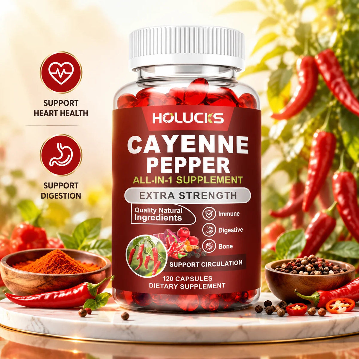 Premium Cayenne Pepper Supplement, with Grape Seed Oil, Turmeric, for Bone & Joint Health, Daily Digestive & Immune Health Healthy supplements