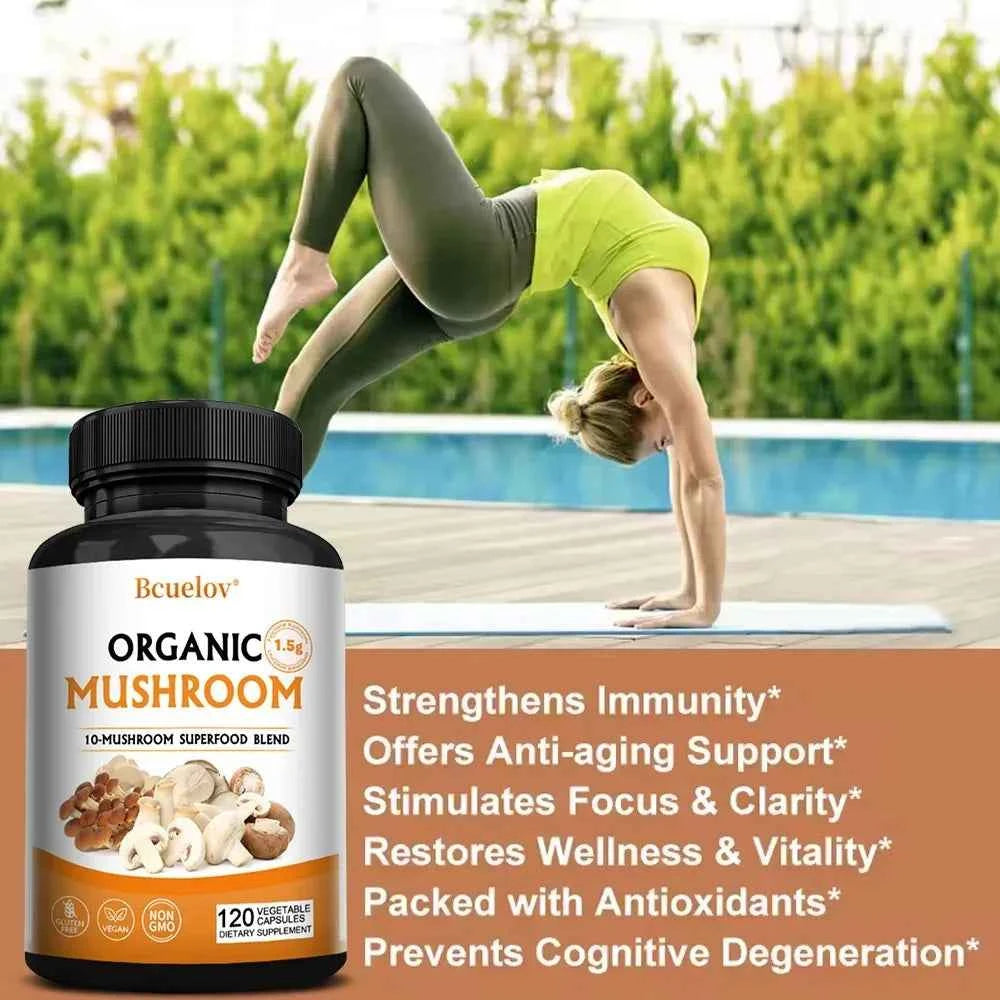 Mushroom Complex Capsules Supplement Support Immunity and Focus Health Boost Memory Protect Brain Nerves for Men Women