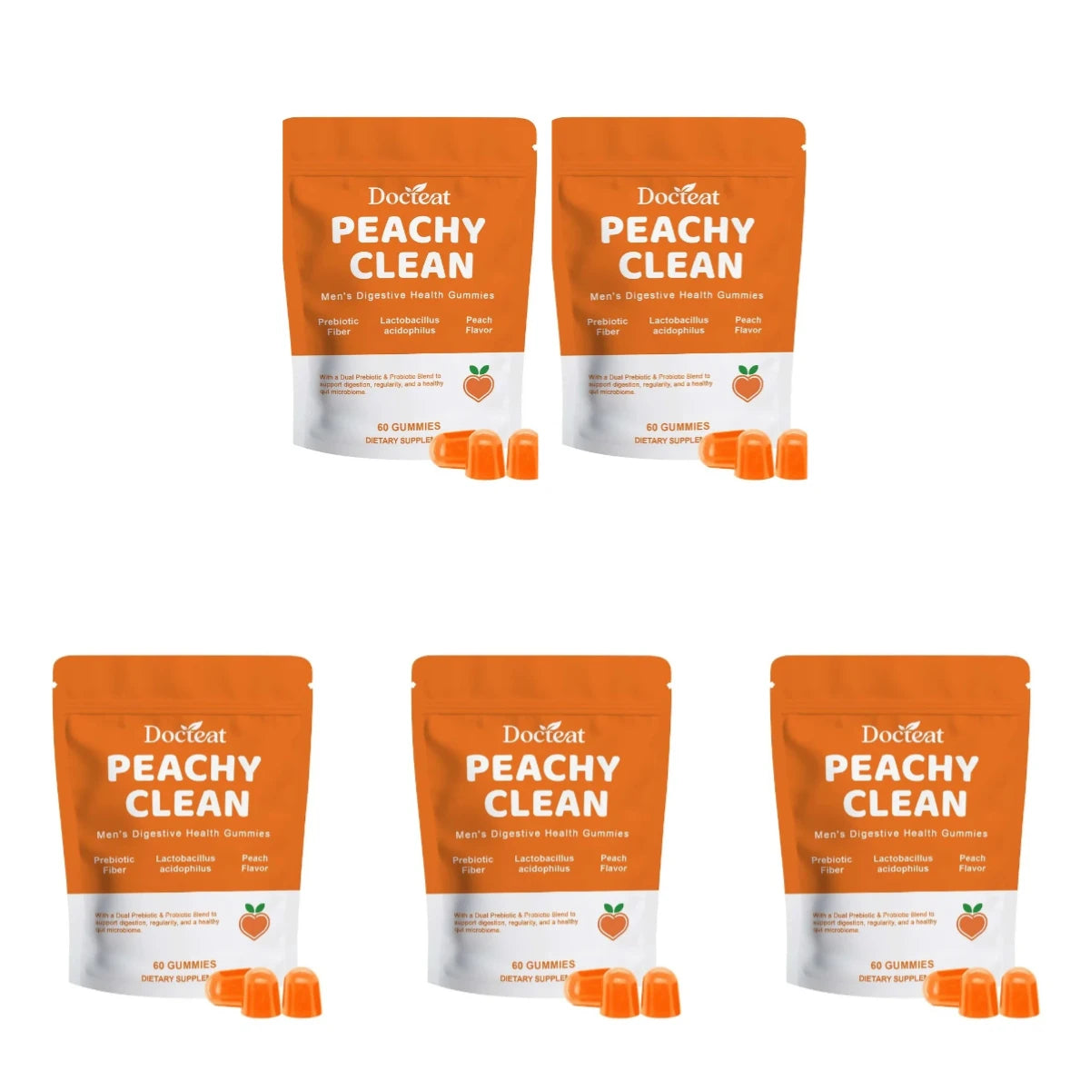 Docteat Peachy Clean Men's Digestive Health Gummies Prebiotic & Probiotic Blend Peach Flavor 60 Gummies Dietary Supplement Healthy supplements