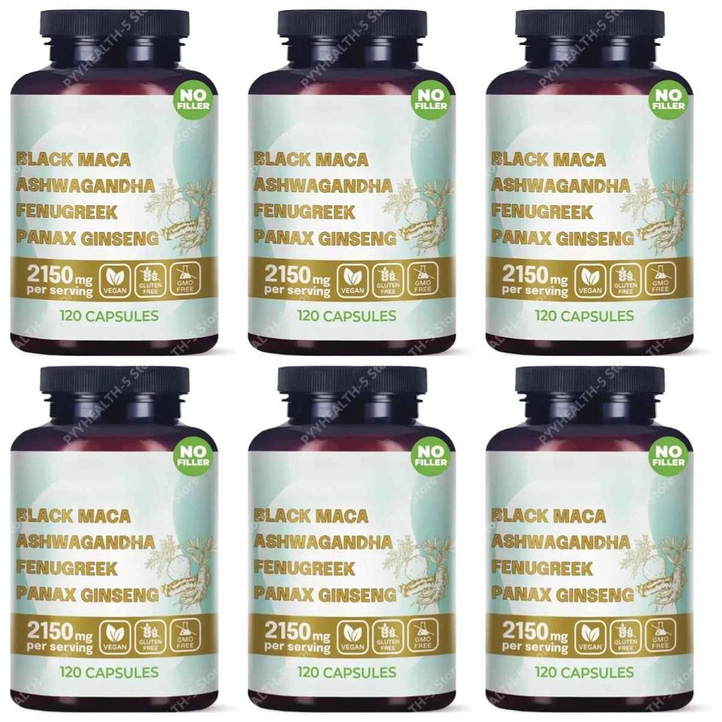 4-in-1 Organic Black Maca Root Ashwagandha Fenugreek Panax Ginseng Capsules 120 Count Male & Female Energy Support Supplement