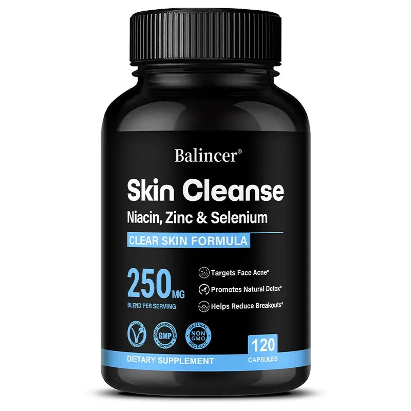 Skin Cleanse Supplements for Men, Women & Teens – Niacin, Zinc & Selenium, Skin Health & Immune Support – 120 Vegan Capsules Healthy supplements