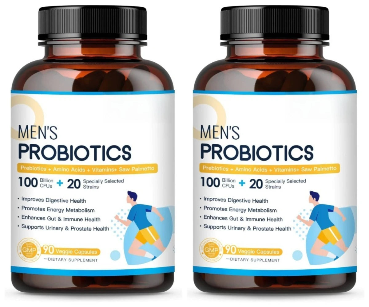 Men’s Probiotic Supplement 100 Billion CFU 20 Strains Prebiotics Digestive Enzymes Vitamins Gut Health Daily Wellness 90 Count Healthy supplements