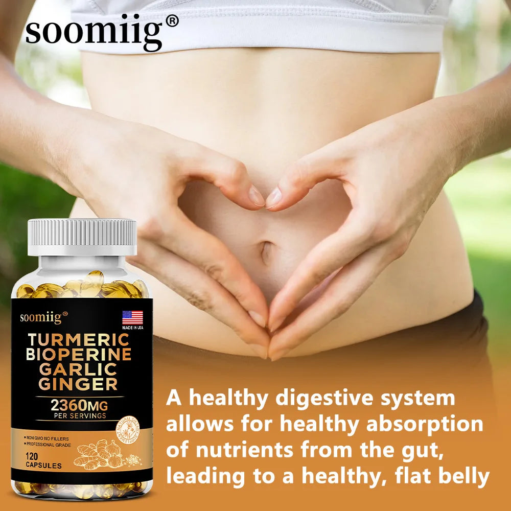 4-in-1 Turmeric and Garlic Supplements with Bioperine 2360 mg, Ginger Root Capsules for Joint, Digestion & Immune Health Support Healthy supplements