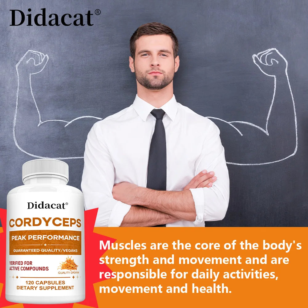 Cordyceps Mushroom Capsules 1000mg, Natural Wellness Supplement, Support Brain, Energy, Stamina, Immune & Cardiovascular Health Healthy supplements
