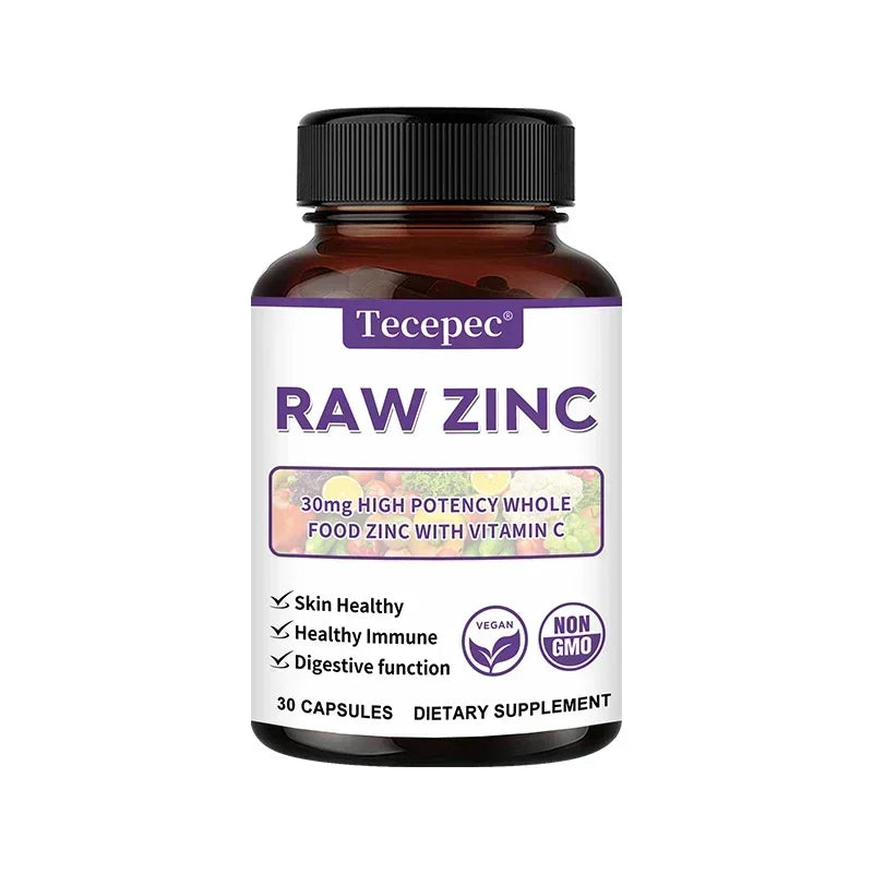 Zinc Vitamins - Raw Zinc Whole Food Supplement with Vitamin C, Vegetarian, for Skin Health, Immune & Digestive Function Healthy supplements