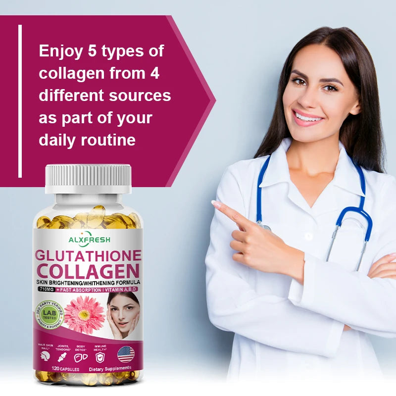 Multi Collagen Pills with Hyaluronic Acid + Vitamin C | Hydrolyzed Collagen Glutathione | for Women & Men Skin Nail Hair Health Healthy supplements