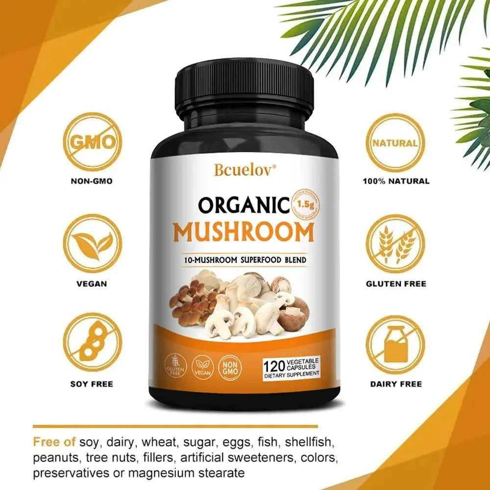 Mushroom Complex Capsules Supplement Support Immunity and Focus Health Boost Memory Protect Brain Nerves for Men Women