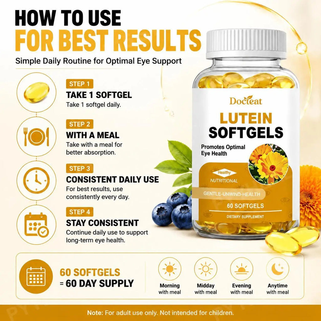 Docteat Lutein Zeaxanthin Softgels with Bilberry Fish Oil Astaxanthin,Eye Health Daily Wellness Supplement for Adults60 Softgels Healthy supplements
