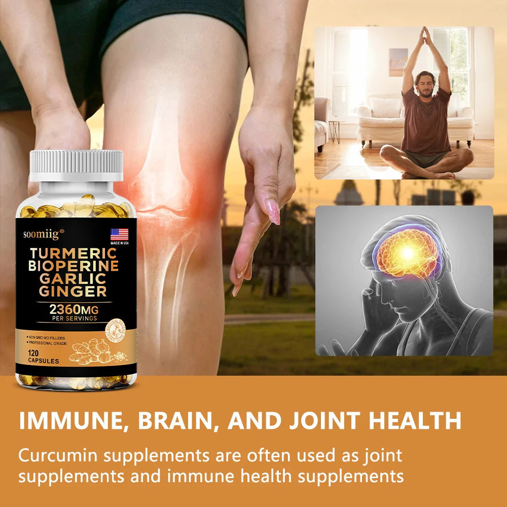 Turmeric Ginger Supplement with Garlic Curcumin Black Pepper, Support Joint Health, Promote Digestion, and Boost Immune Health Healthy supplements