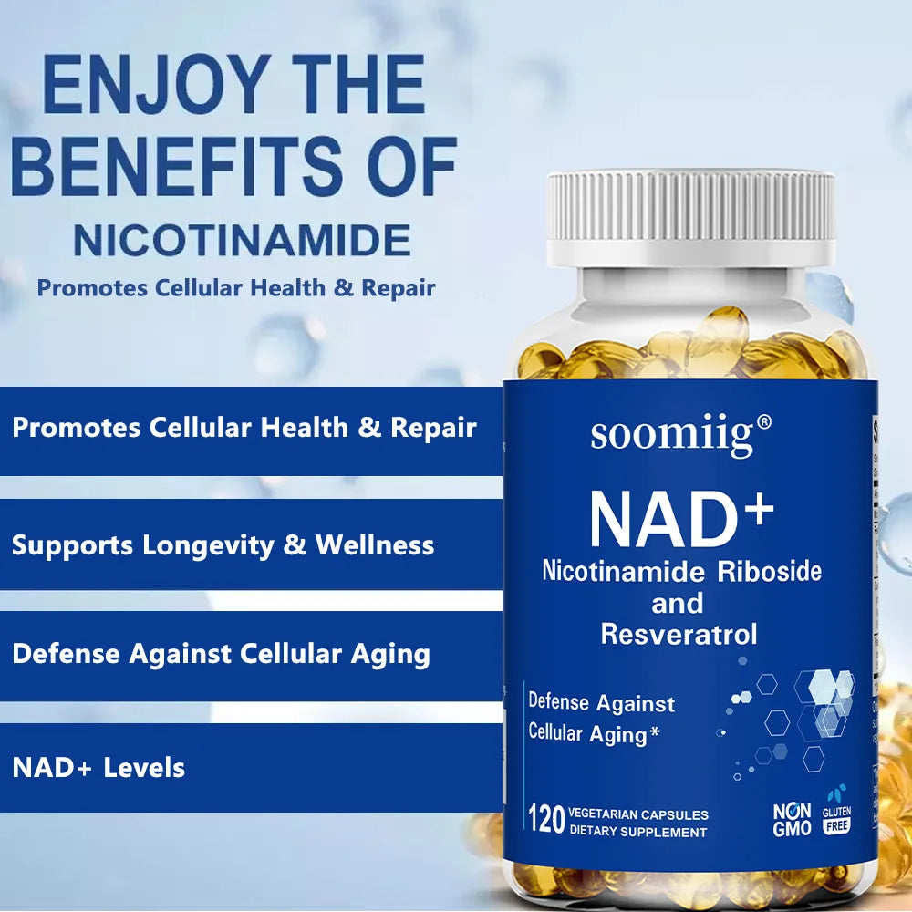 NAD Supplement - with Nicotinamide Riboside & Resveratrol, Natural Energy, Cellular Health, Anti Aging, Enhance Immunity Healthy supplements