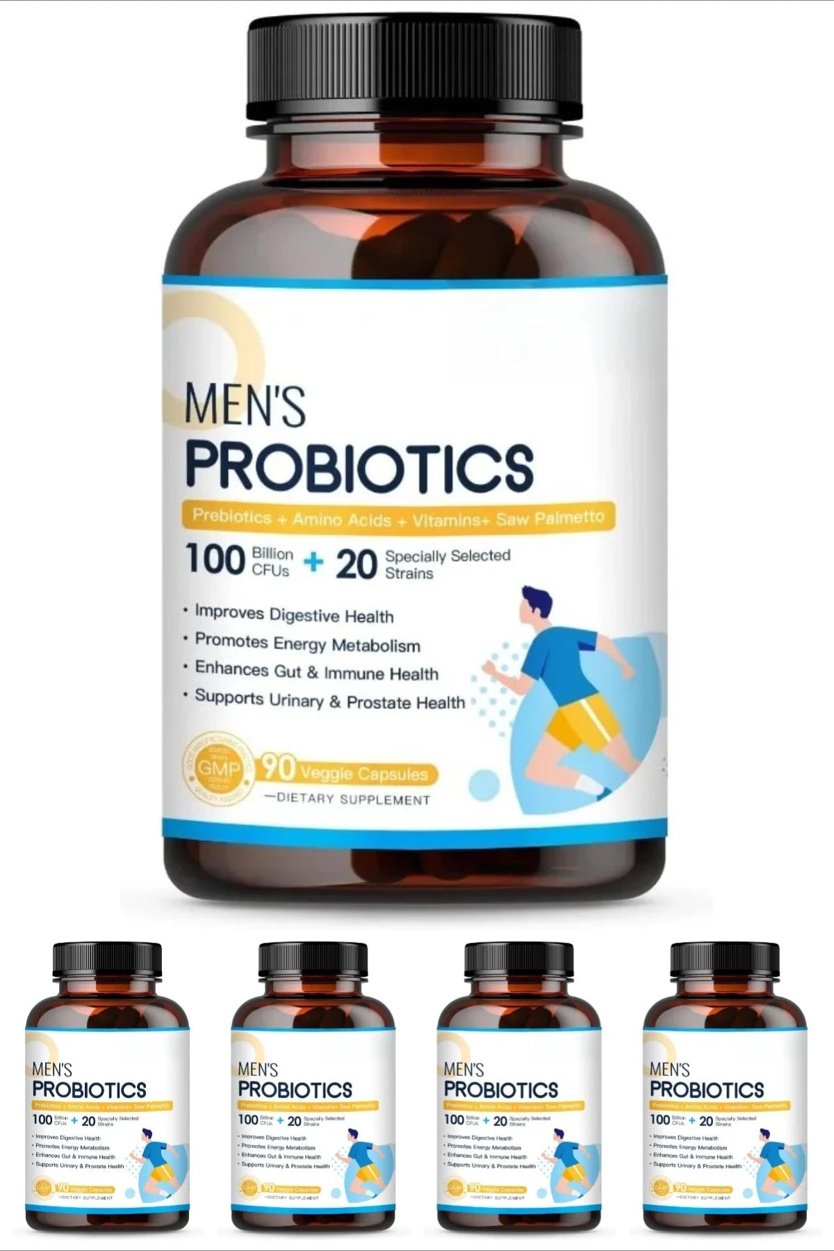 Men’s Probiotic Supplement 100 Billion CFU 20 Strains Prebiotics Digestive Enzymes Vitamins Gut Health Daily Wellness 90 Count Healthy supplements